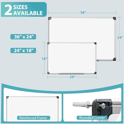 VUSIGN 36" x 24" Magnetic Dry Erase Board for Wall with Aluminum Frame
