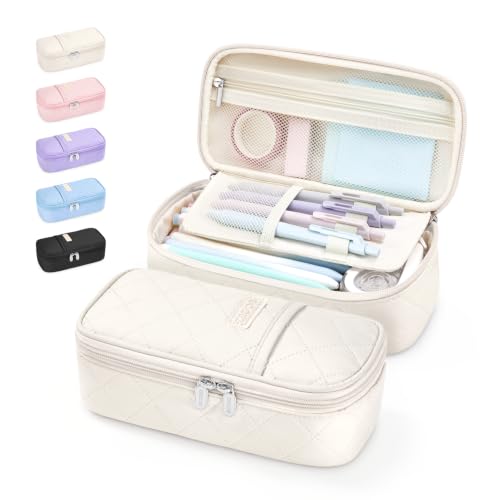Sooez Cute Pencil Case, Soft Quilted Pencil Pouch, Large Pen Pencil Bag