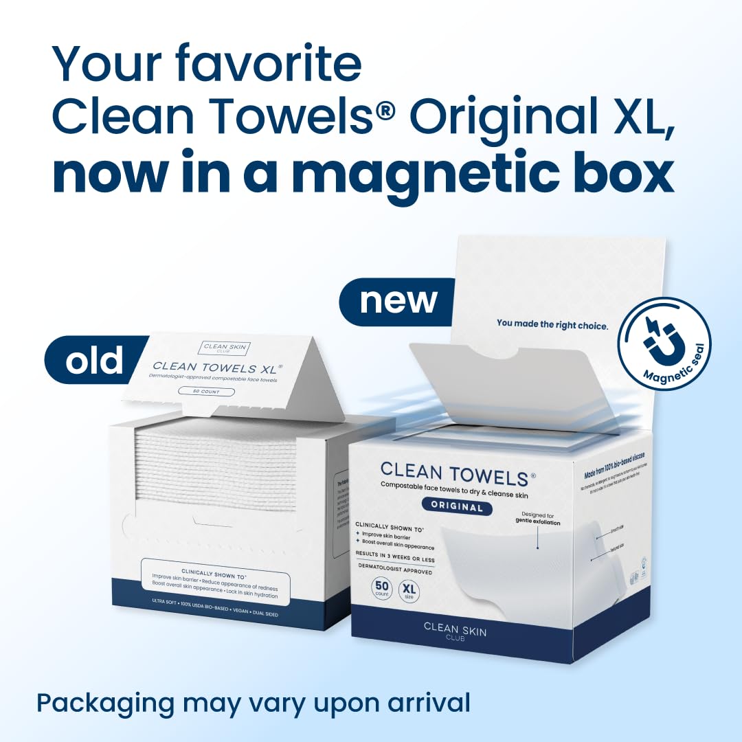 Clean Skin Club Clean Towels XLå¨, 100% USDA Biobased Face Towel, Disposable