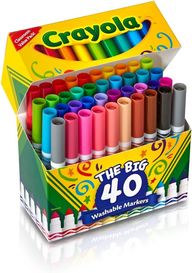 Crayola Ultra Clean Washable Markers (40ct), Broad Line Colored Markers for