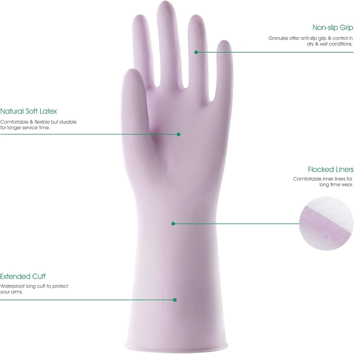 COOLJOB 3 Pairs Colorful Household Gloves with Cotton Liner & Non-slip Grip