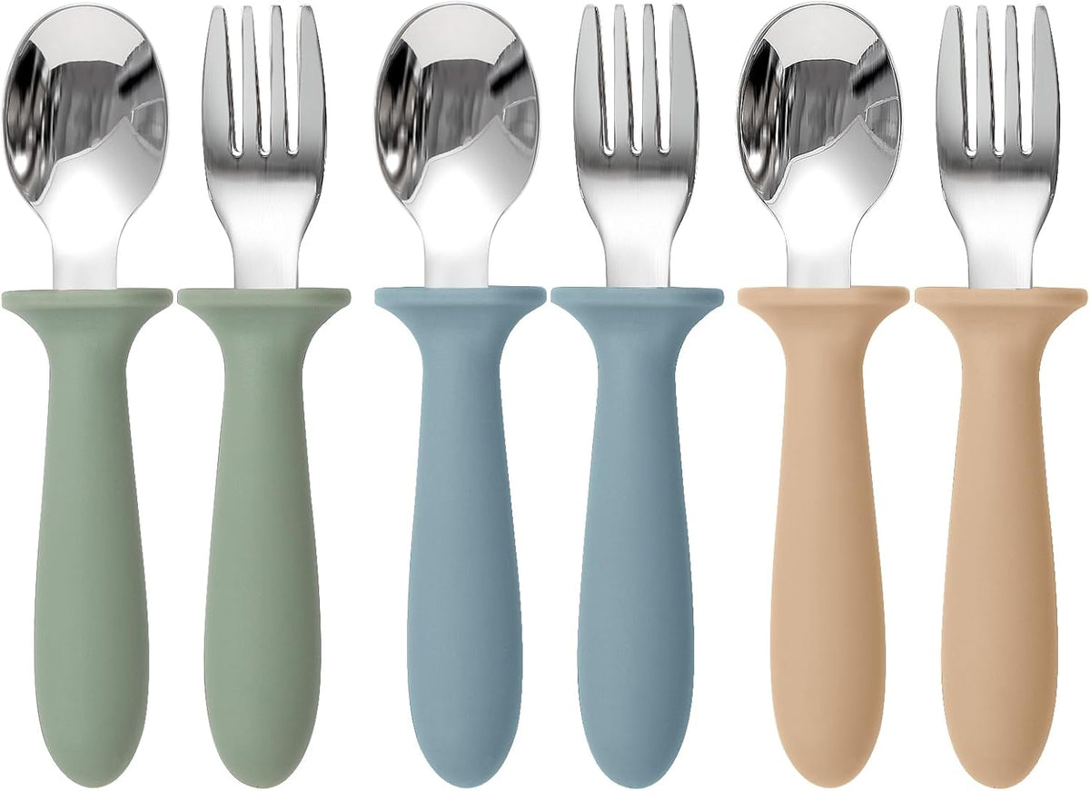 Eascrozn Toddler Utensils, 6 Pack kids Silverware Set with Silicone Handle