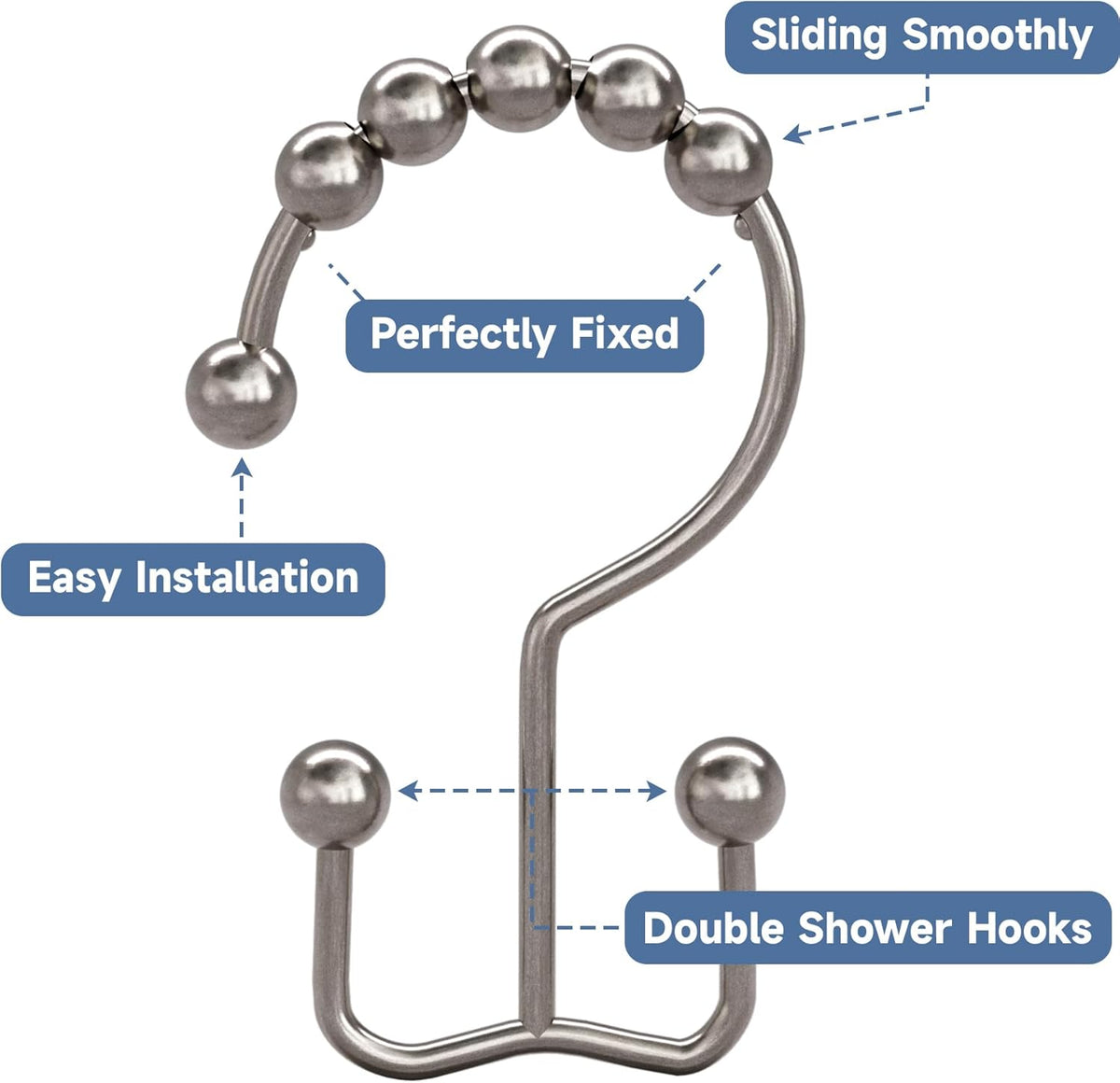 Titanker Shower Curtain Hooks Rings, Rust Resistant Metal Double Glide Shower
