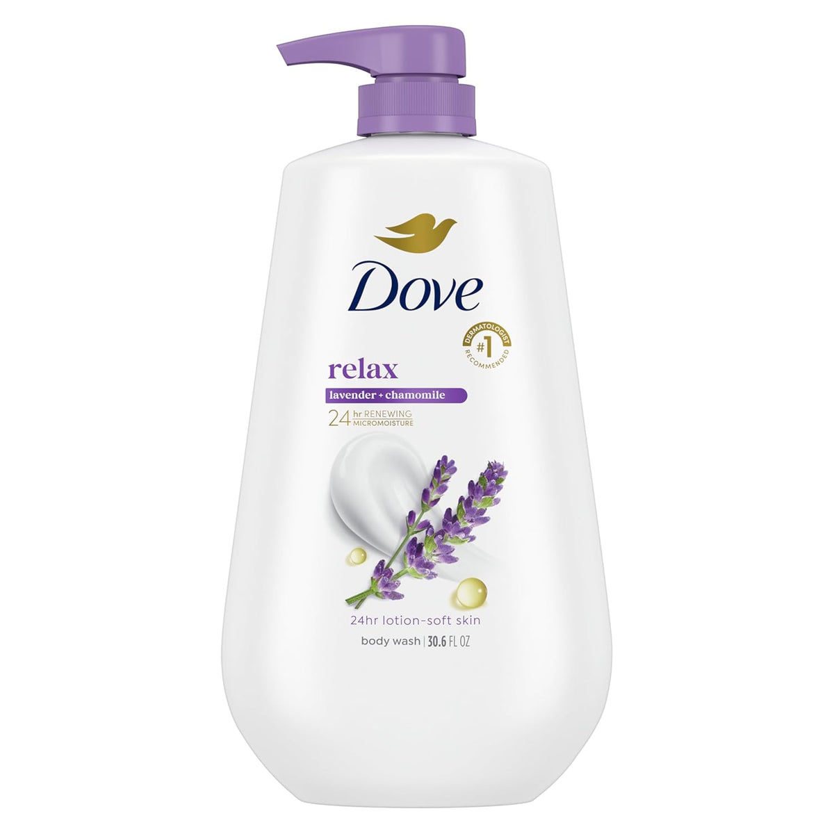 Dove Body Wash with Pump Relax Lavender Oil & Chamomile For 24hr Lotion-Soft
