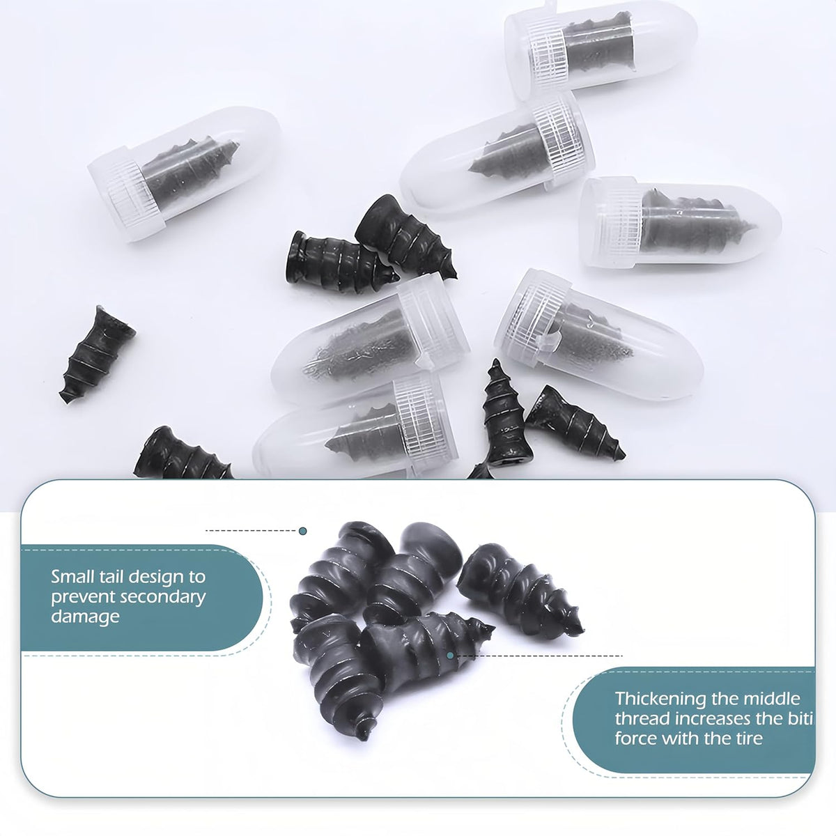 60 PCS Tire Repair Rubber Nail, Vacuum Tire Repair Kits Spiral Rubber Screws