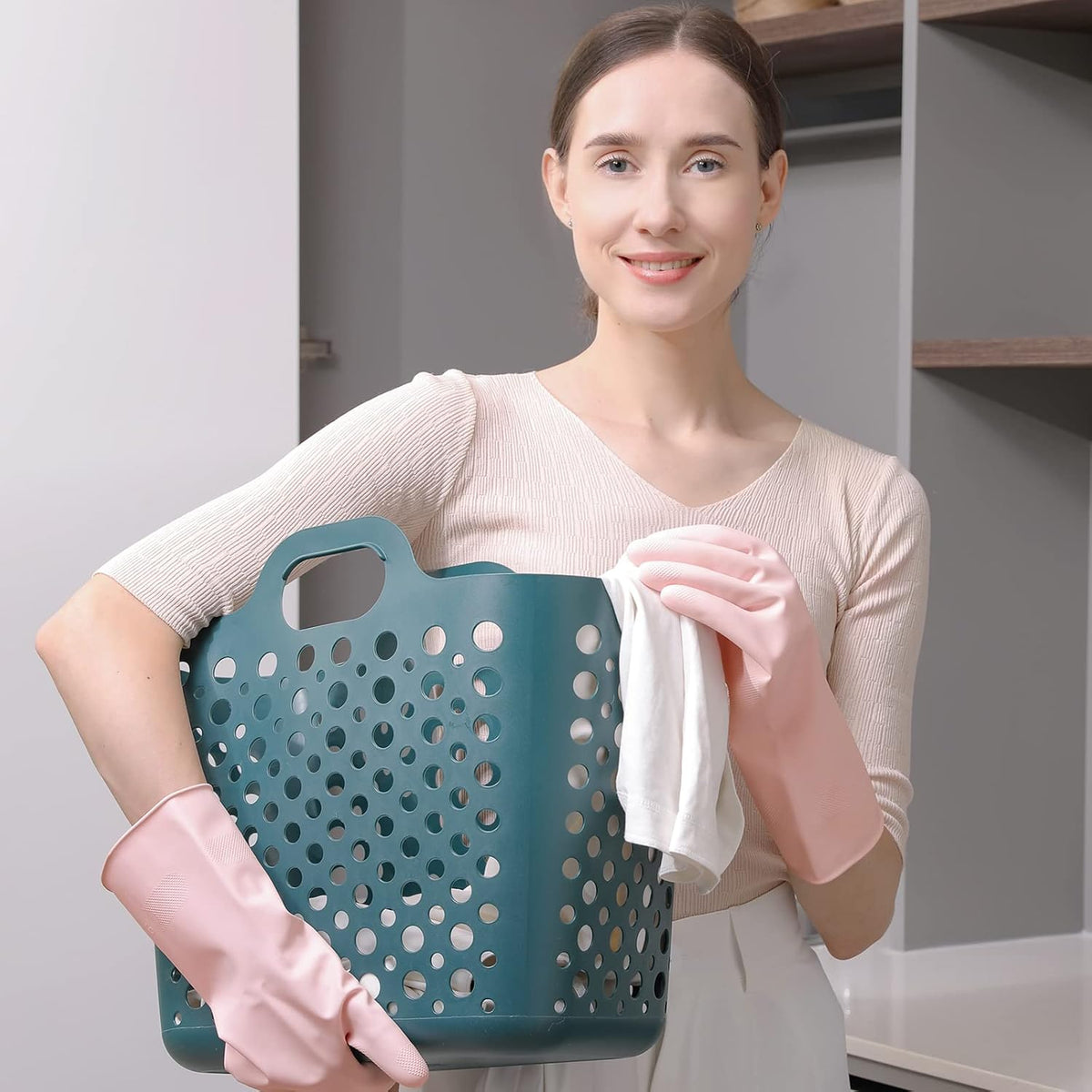 COOLJOB 3 Pairs Colorful Household Gloves with Cotton Liner & Non-slip Grip