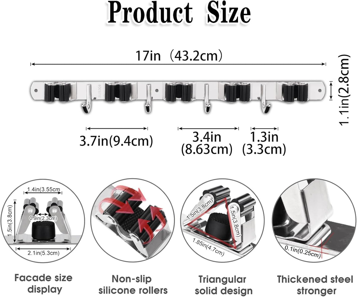 AceMining 5 Racks and 4 Hooks Mop and Broom Holder Wall Mount, Broom