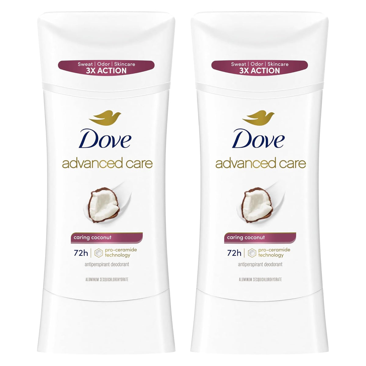 Dove Advanced Care Antiperspirant Caring Coconut, 2 Count Deodorant Stick for
