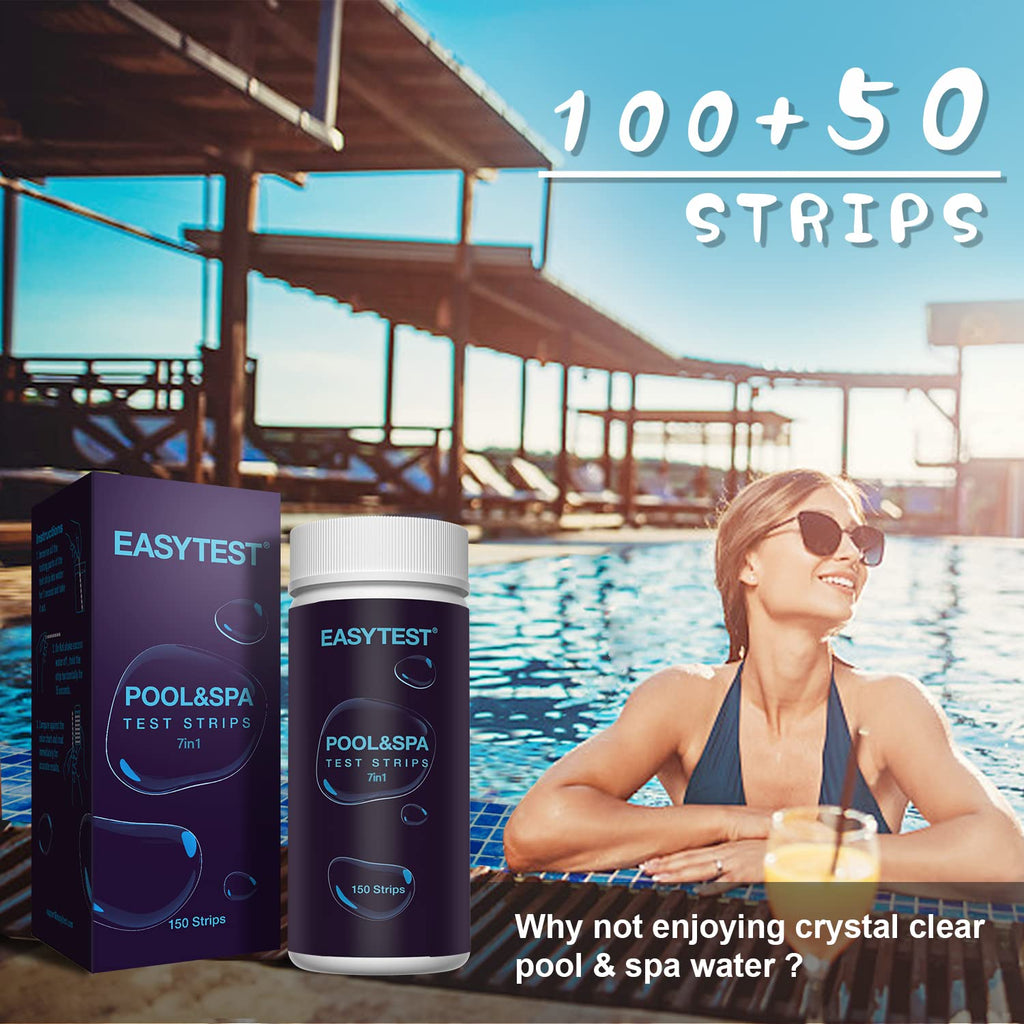 EASYTEST 7-Way Pool Test Strips, 150 Strips Water Chemical Testing for Hot