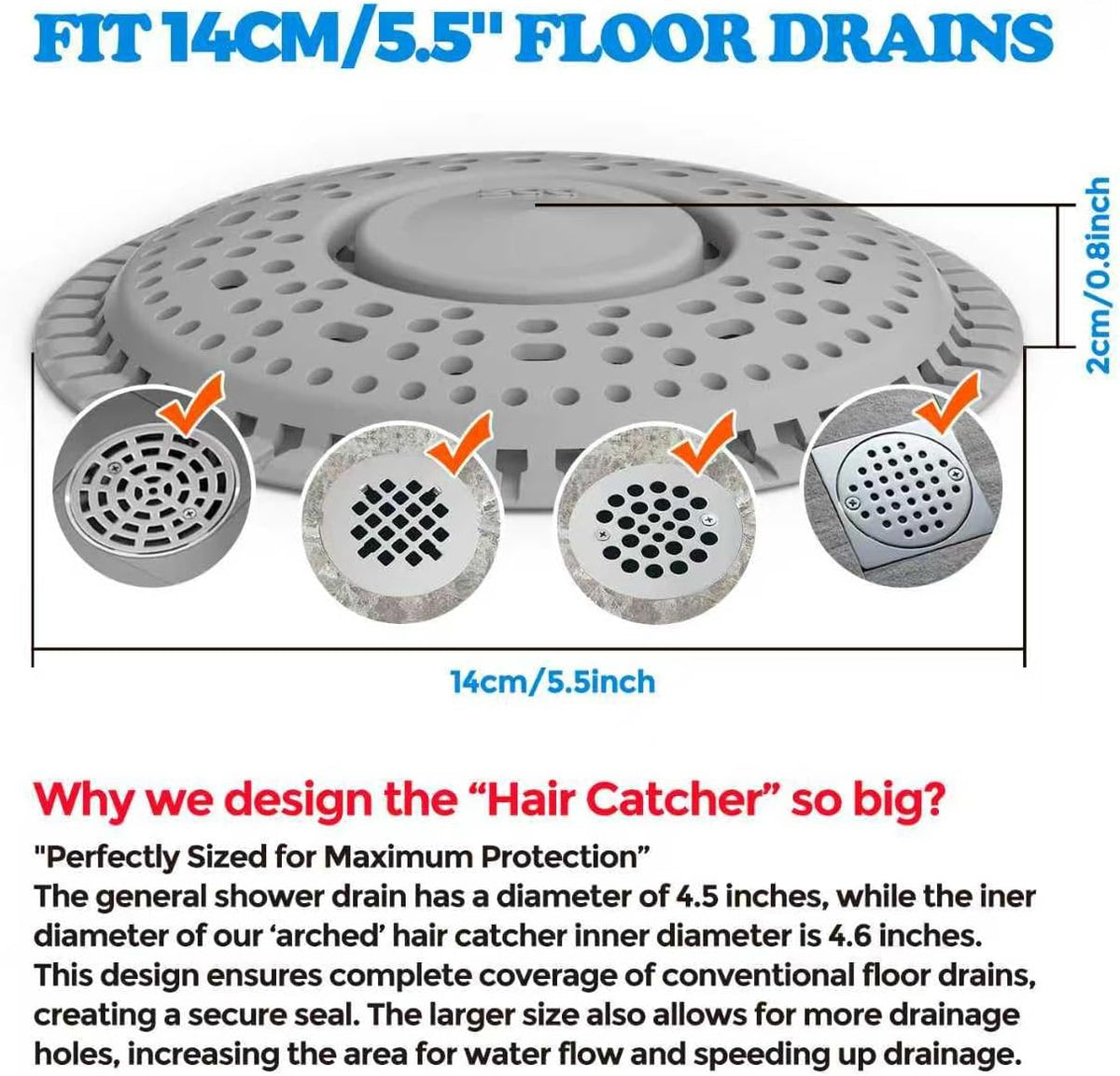 zaa Shower Drain Hair Catcher, 2 Pack Premium Silicone Drain Protector &