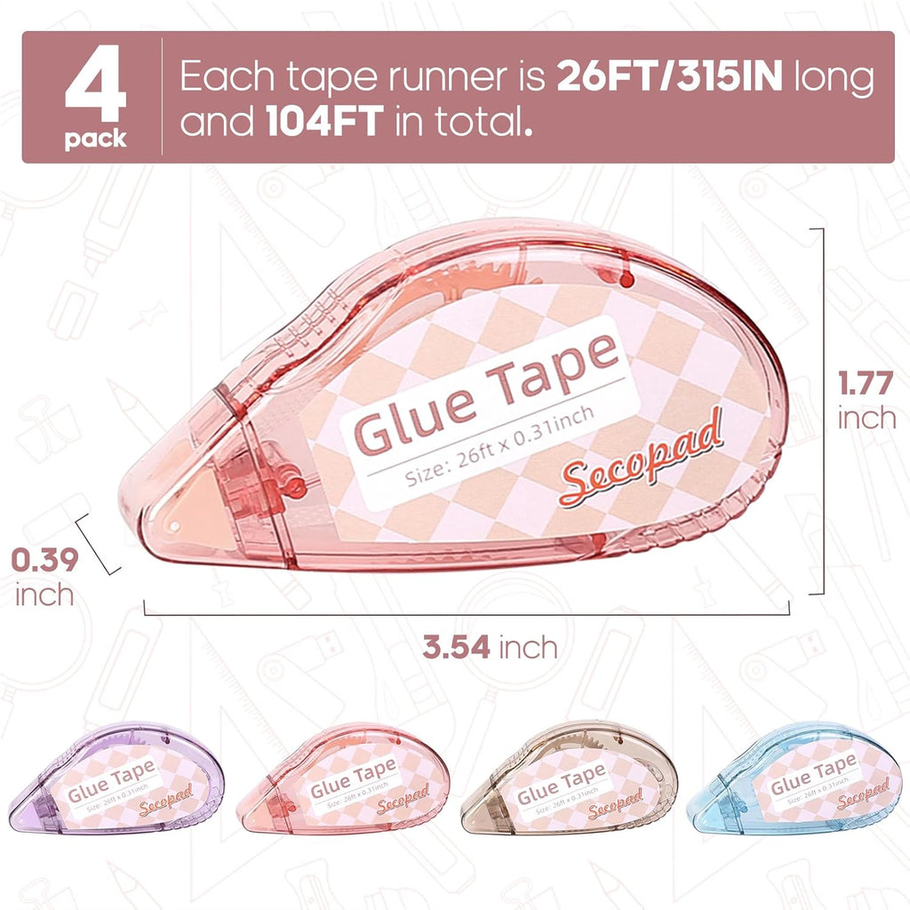Secopad Scrapbook Tape, 4 Pack Double Sided Tape Roller for Crafts, Adhesive
