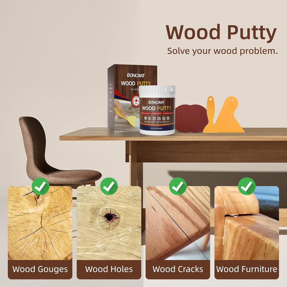 BONCART Wood Filler,Wood Putty,Wood Filler Paintable,Wood Repair Putty