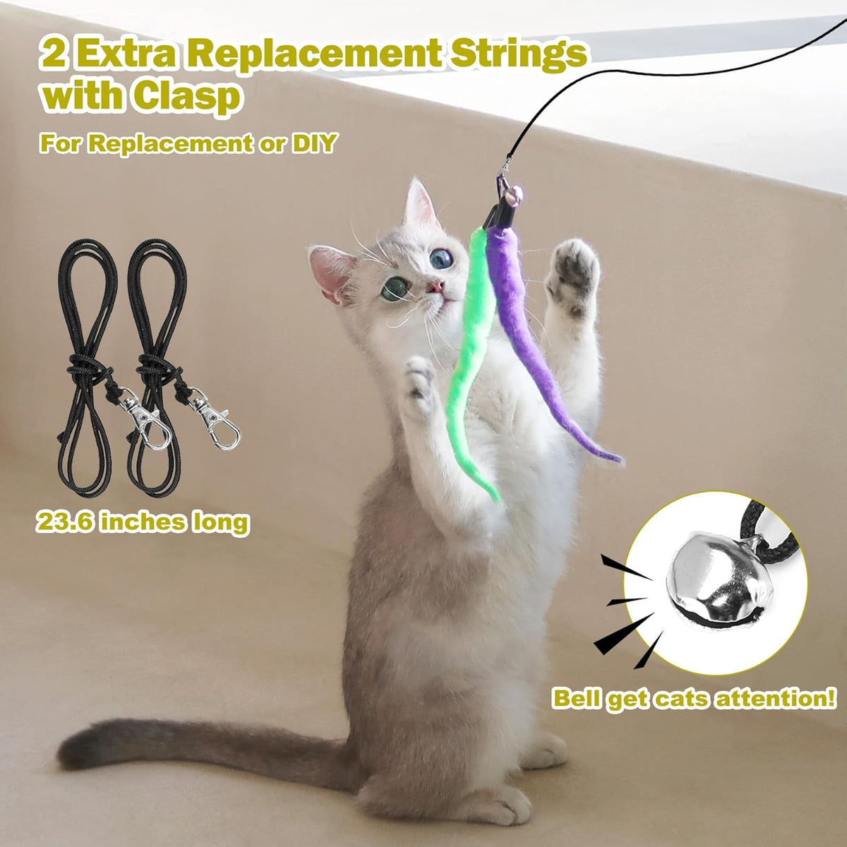 MeoHui Cat Toys for Indoor Cats, Interactive Cat Toy 2PCS Retractable Wand