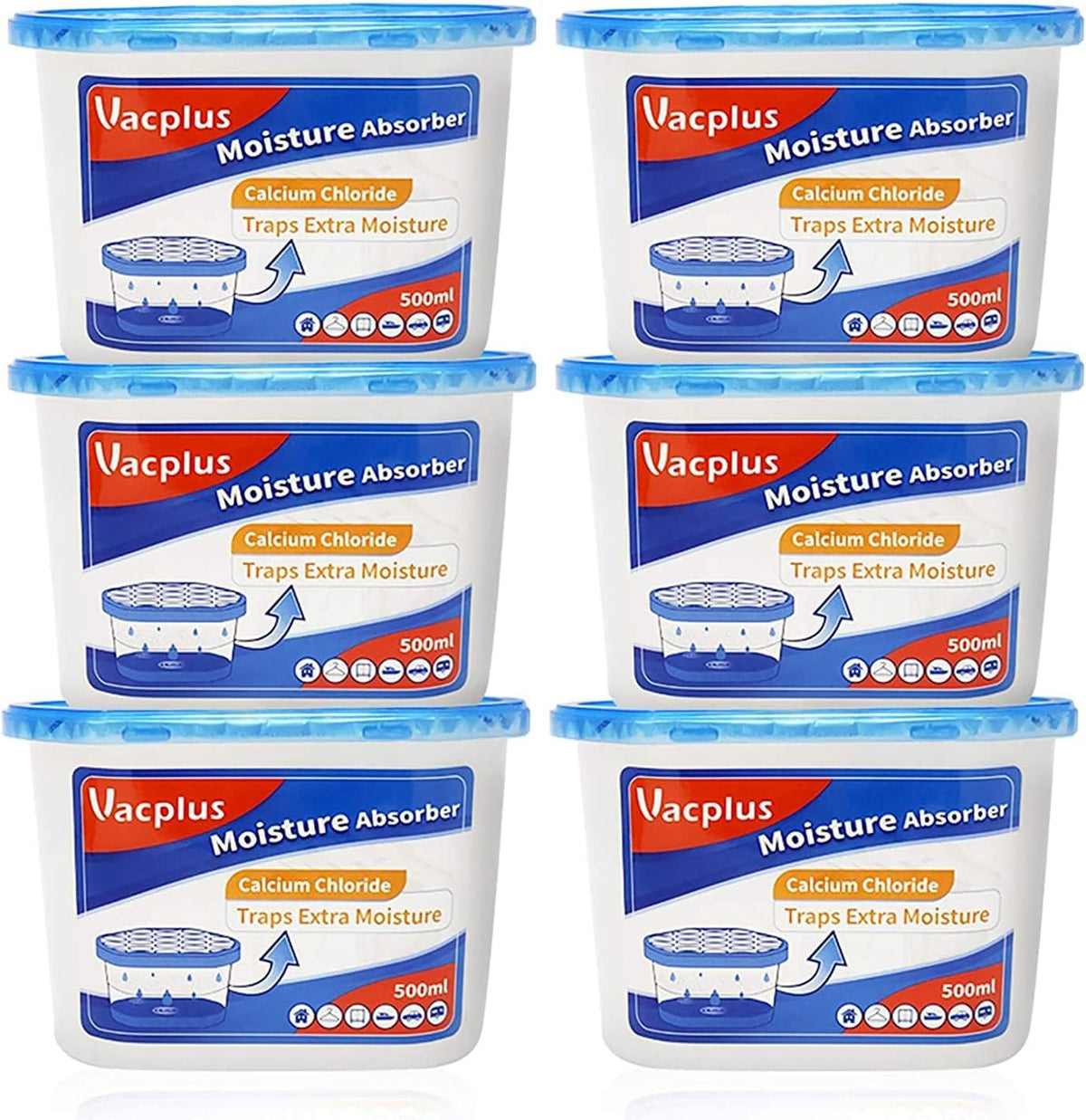 Vacplus Moisture Absorbers 6 Pack, Portable Humidity Absorber Boxes for Your