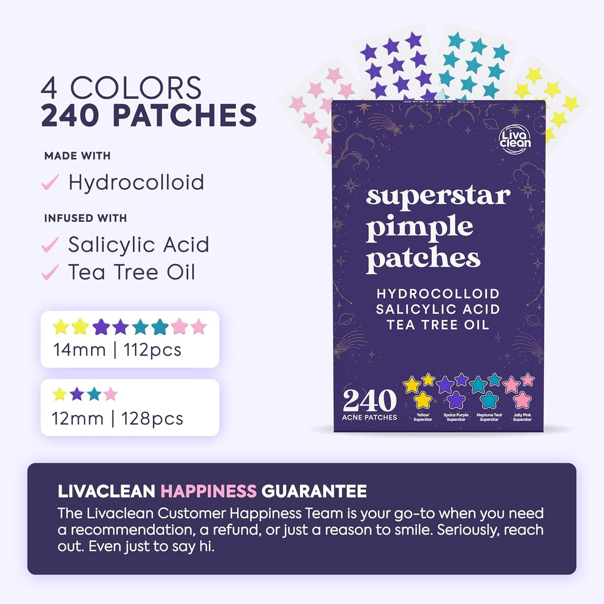 Livaclean Star Pimple Patches for Face w/ Hydrocolloid, Tea Tree oil &