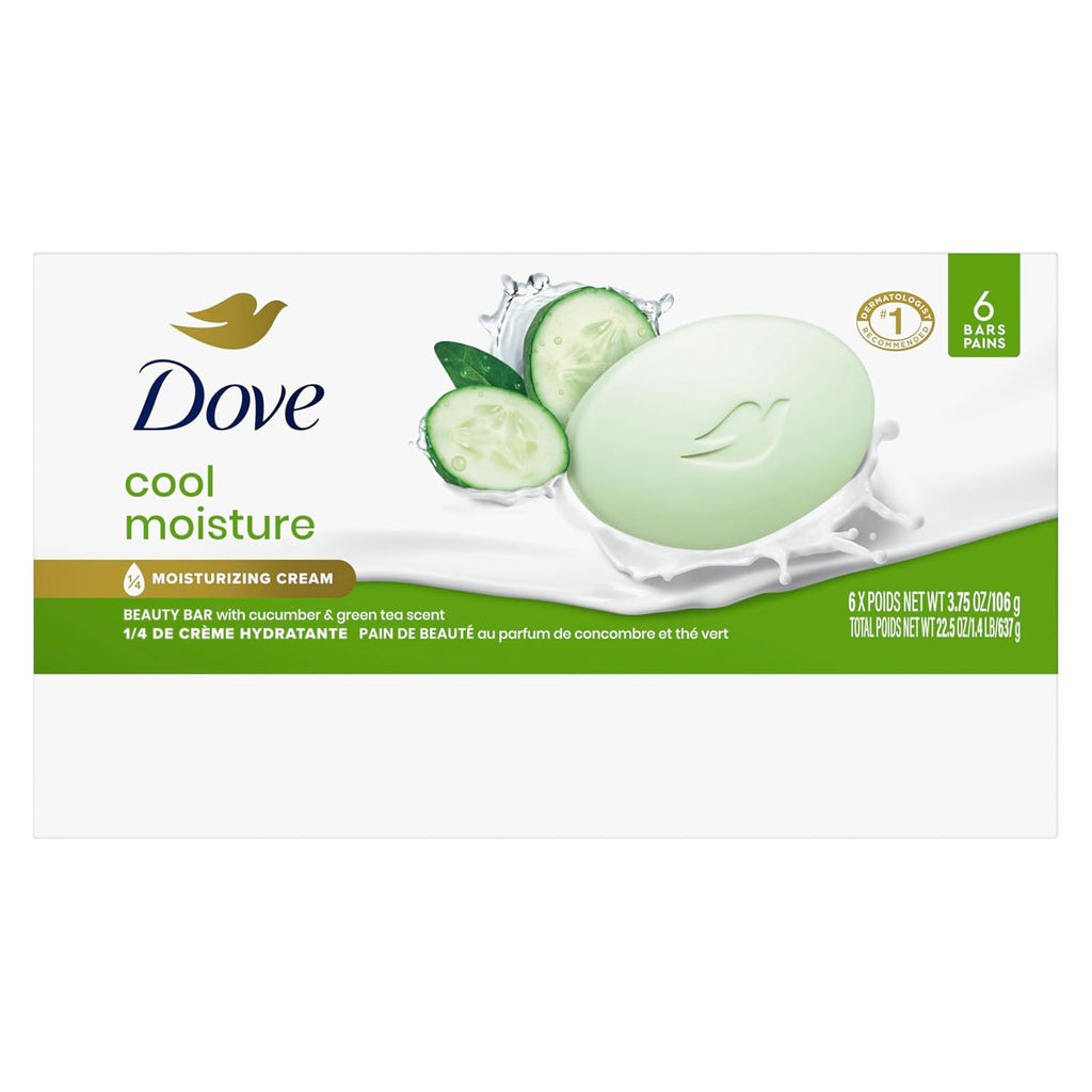 Dove Beauty Bar Soap Cool Moisture Cucumber & Green Tea Scent, 6 Bars for