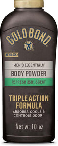 Gold Bond Men's Essentials Talc Free Body Powder, 10 oz., Refresh 360 Scent