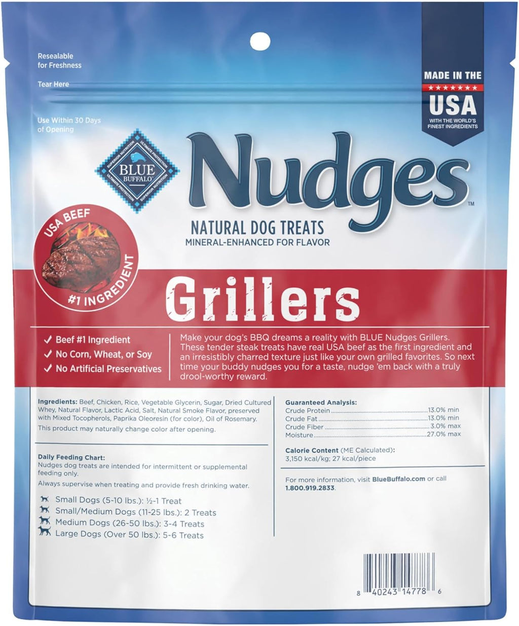 Blue Buffalo Nudges Grillers Natural Dog Treats, Made in the USA with Real