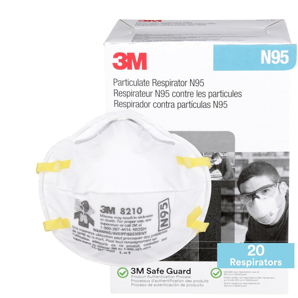 3M 8210 Particulate Respirator, N95, Pack of 20 Disposable Respirator, NIOSH