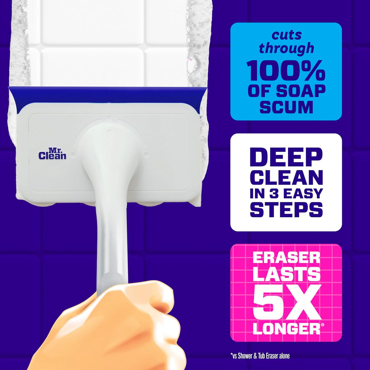 Mr. Clean Magic Eraser Shower & Tub Scrubber, Bathroom Cleaner, All in One