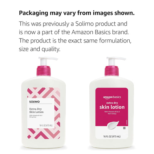 Amazon Basics Body Lotion For Dry Skin with Vitamins B5 & E, Clean Scent, 16
