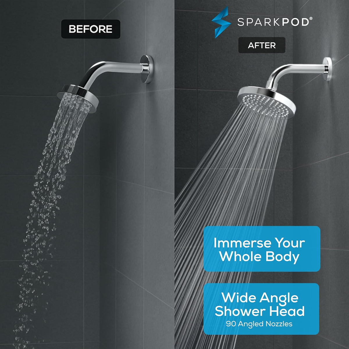 SparkPod Shower Head - High Pressure Rain - Premium Quality Luxury Design