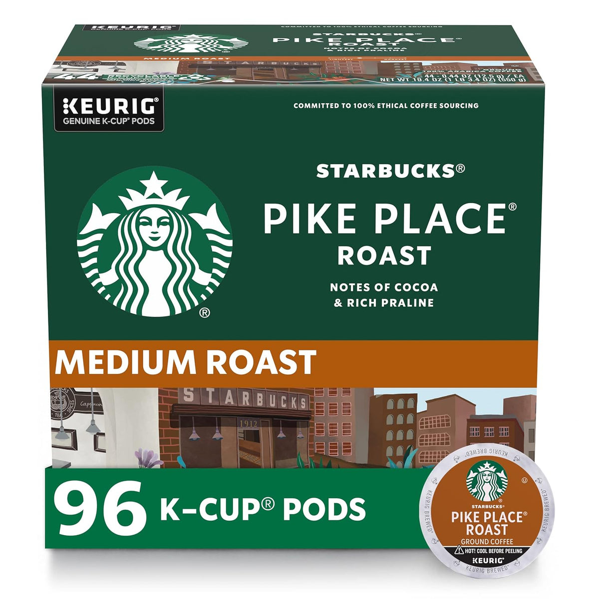 Starbucks K-Cup Coffee Pods, Medium Roast Hot or Iced Coffee, Pike Place