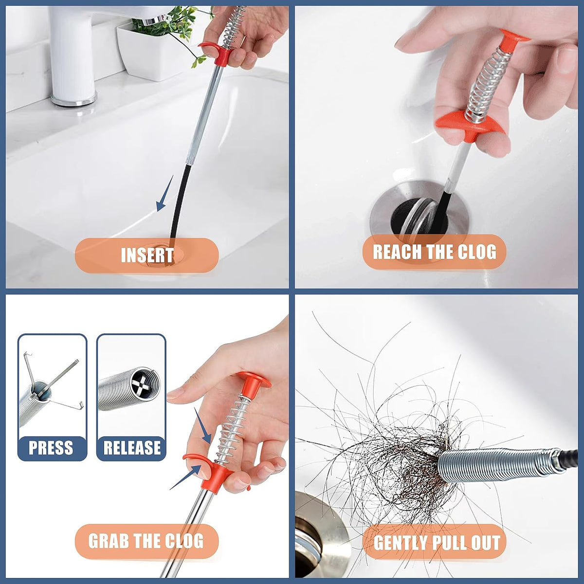 35.5inch Drain Clog Remover(1pcs), 25inch Drain Snake Hair Remover(6pcs) •?