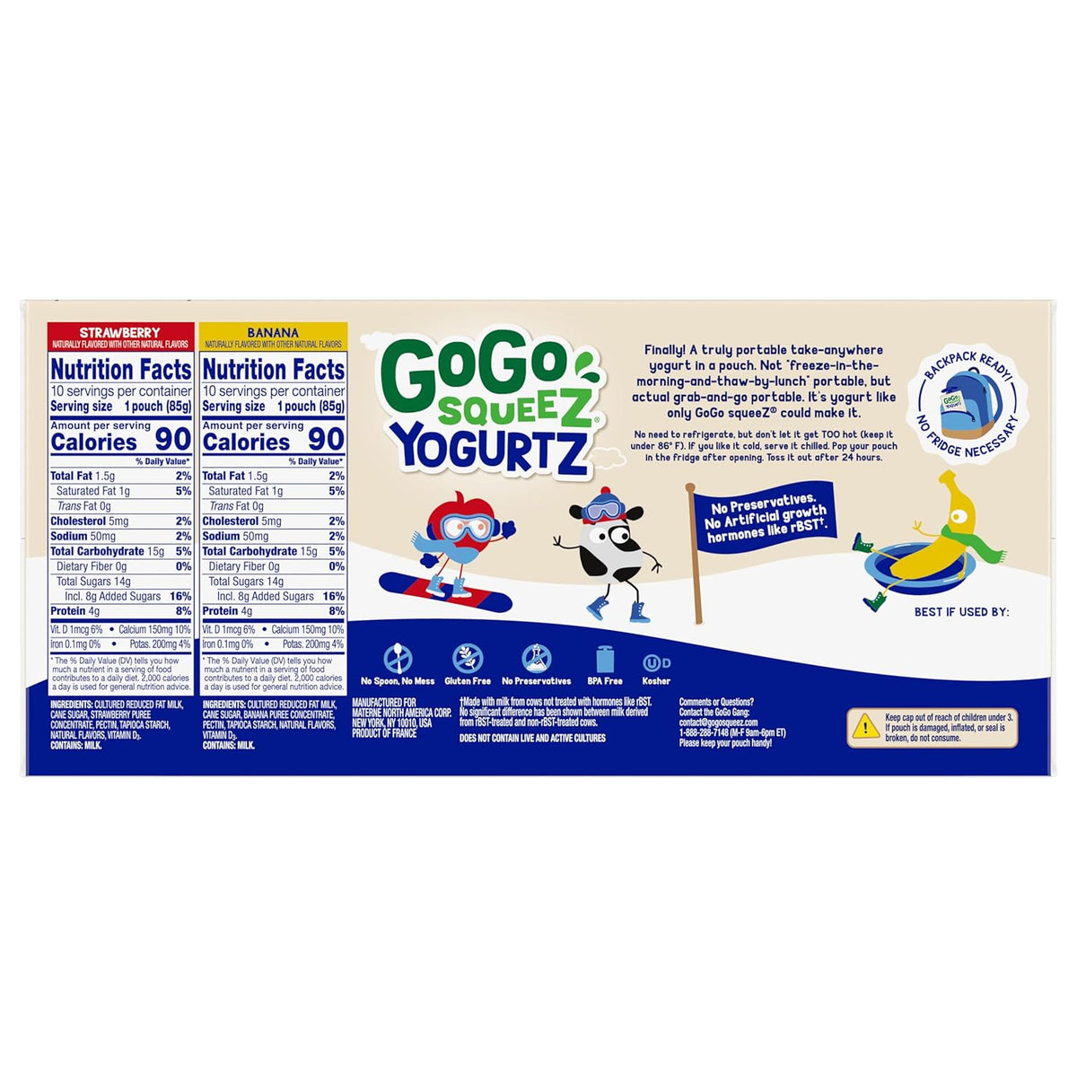 GoGo squeeZ yogurtZ Variety Pack, Strawberry & Banana, 3 oz (Pack of 20)