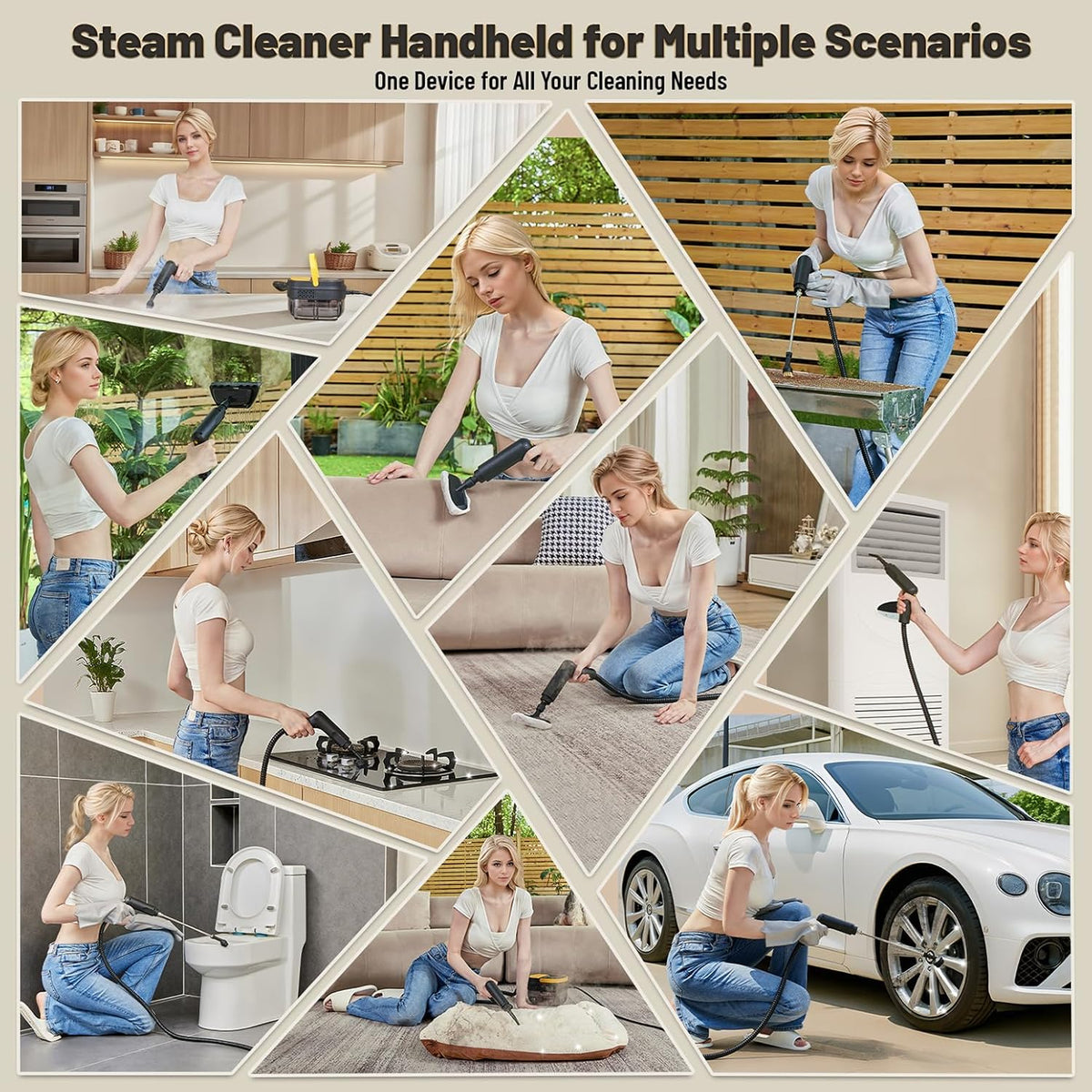Gautye Steam Cleaner, 3 Level Adjustable Handle, 15s Heat Up, 1.69 Quarts