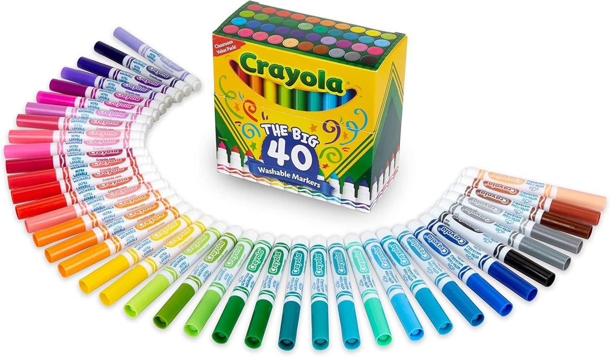 Crayola Ultra Clean Washable Markers (40ct), Broad Line Colored Markers for