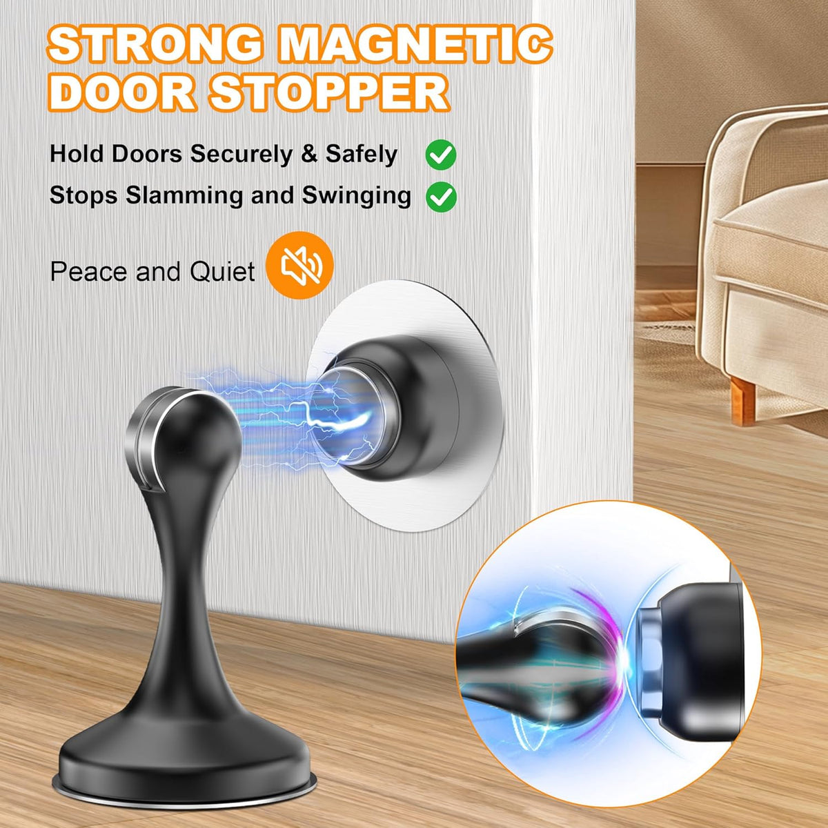 Crosize Magnetic Door Stoppers 2 Pack, Stainless Steel Door Stops