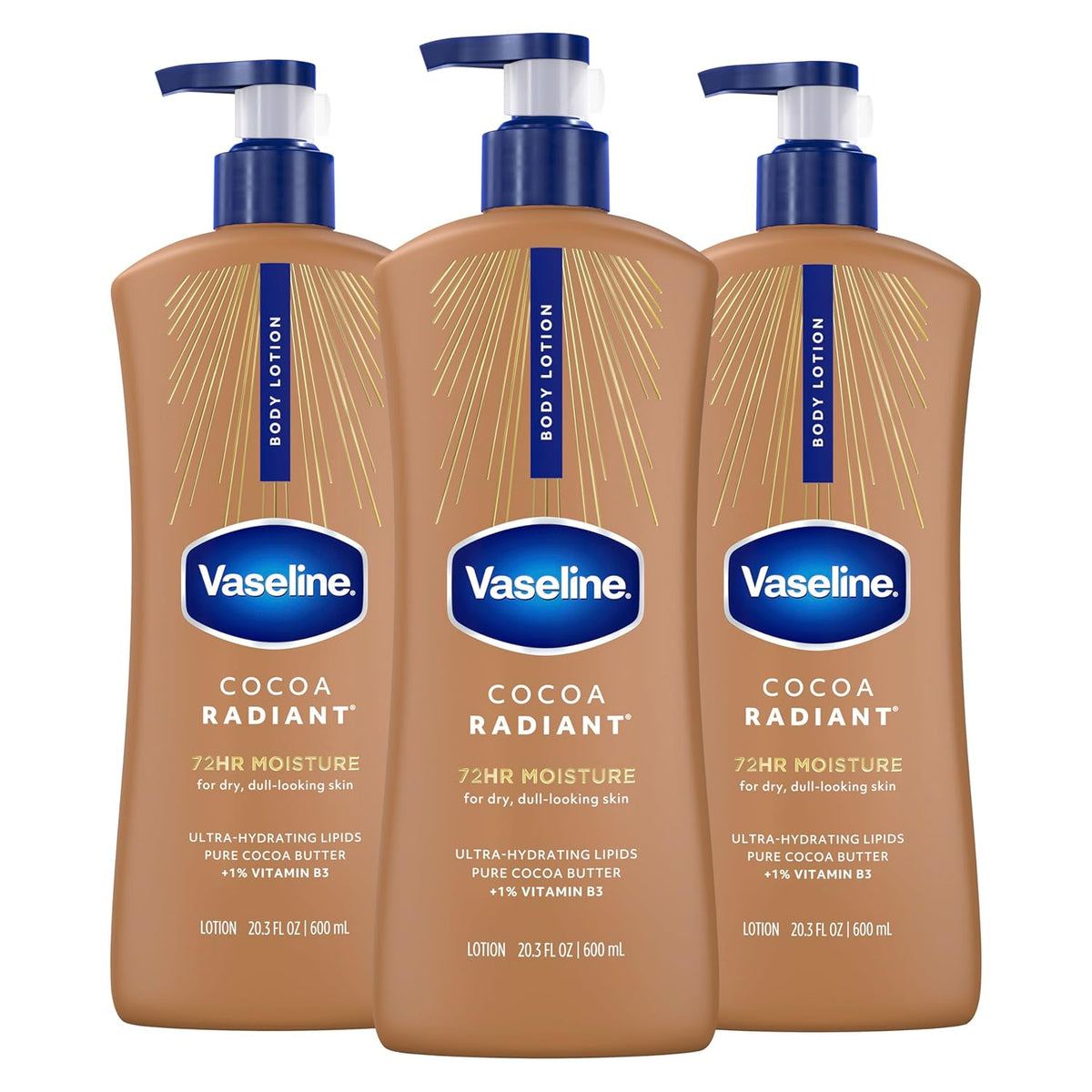 Vaseline Intensive Care Body Lotion Cocoa Radiant 3 count for Dry Skin Lotion