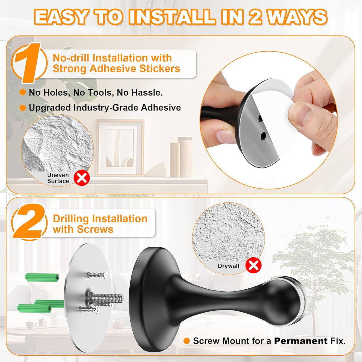 Crosize Magnetic Door Stoppers 2 Pack, Stainless Steel Door Stops