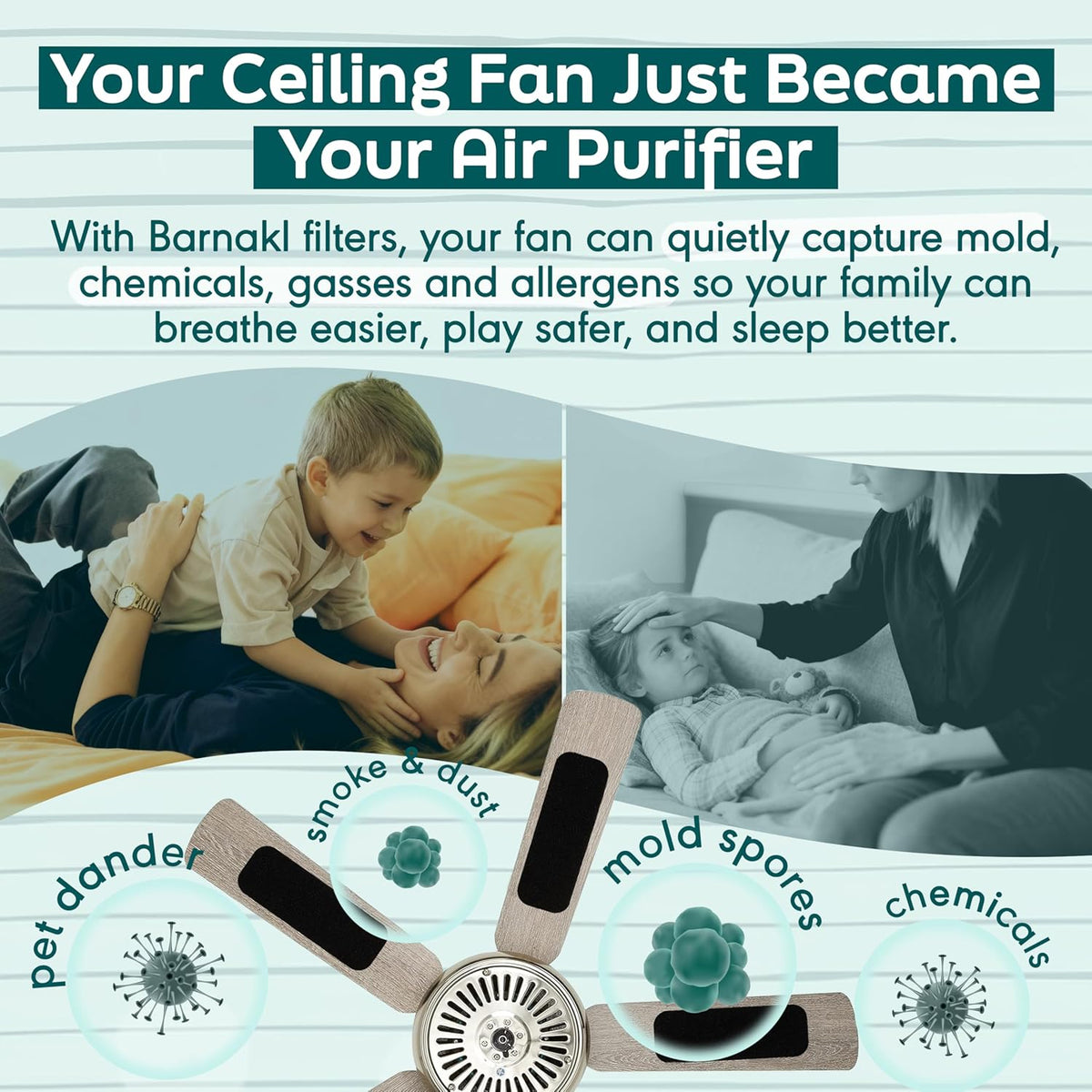 Barnakl Ceiling Fan Air Purifier Pads, Activated Coconut Shell Carbon Fan