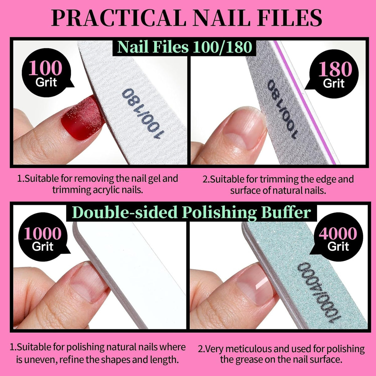 FANDAMEI Nail Care Kit, Nail Files 100/180, Nail Buffer Block, Cuticle