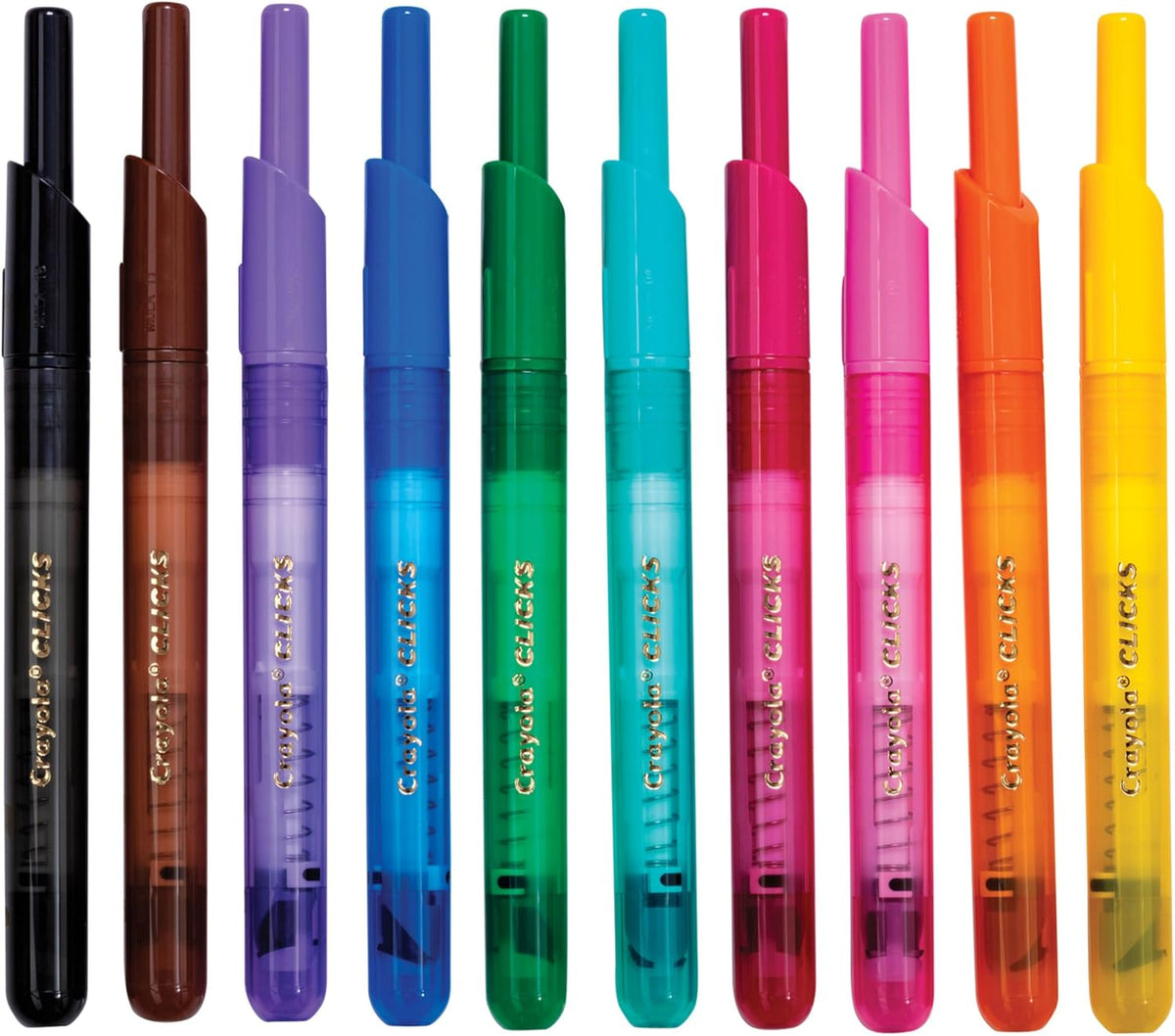 Crayola Clicks Retractable Tip Markers (10ct), Washable Cone Tip Art Marker