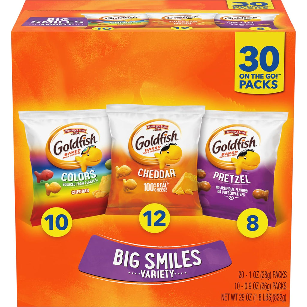 Goldfish Crackers Big Smiles Variety Pack with Cheddar, Colors, and Pretzels