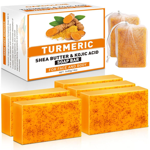 5 Pack Turmeric Kojic Acid Soap Bars(80g) - Infused with Retinol, Hydrolyzed