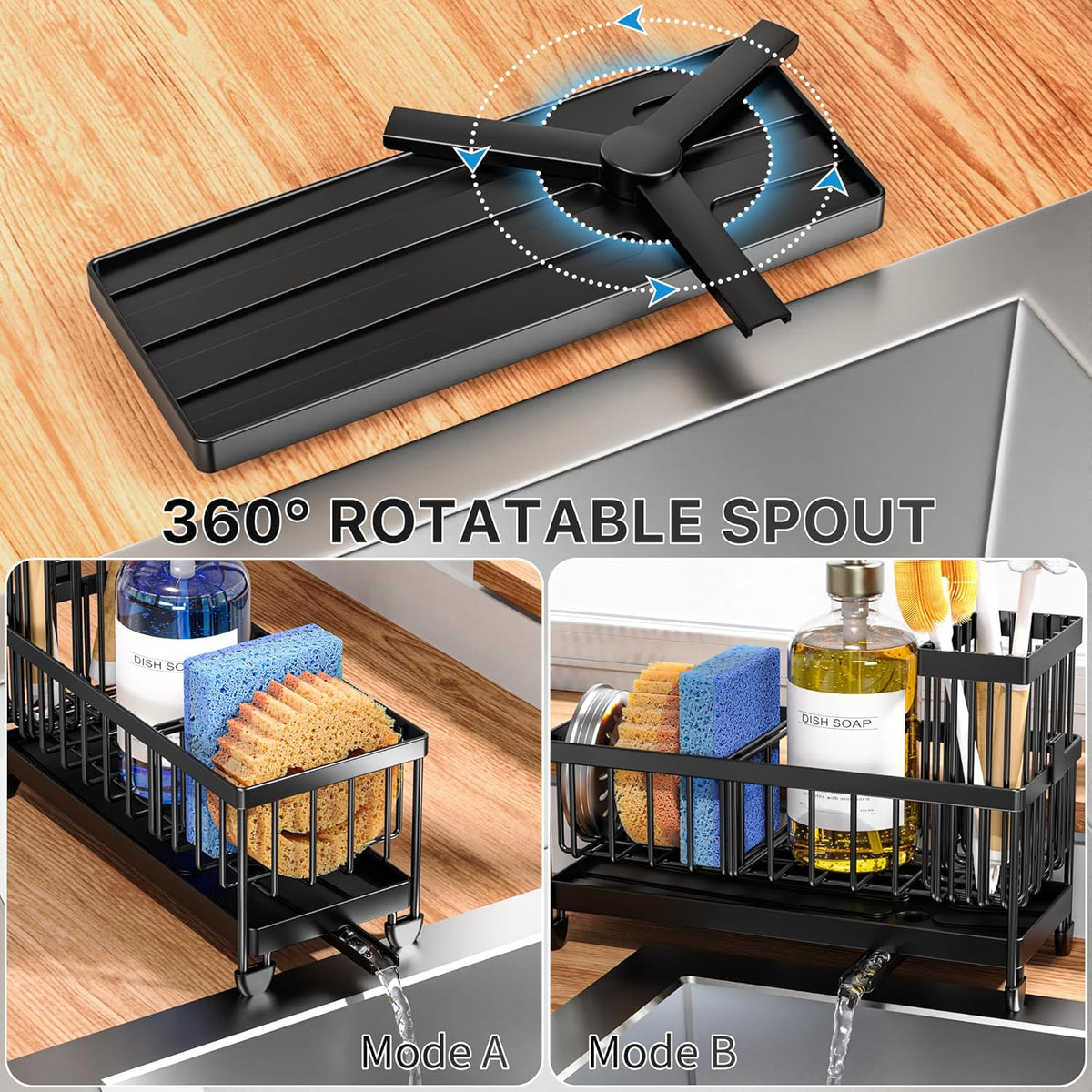 Cisily Sponge Holder for Kitchen Sink, Sink Caddy Organizer with High Brush