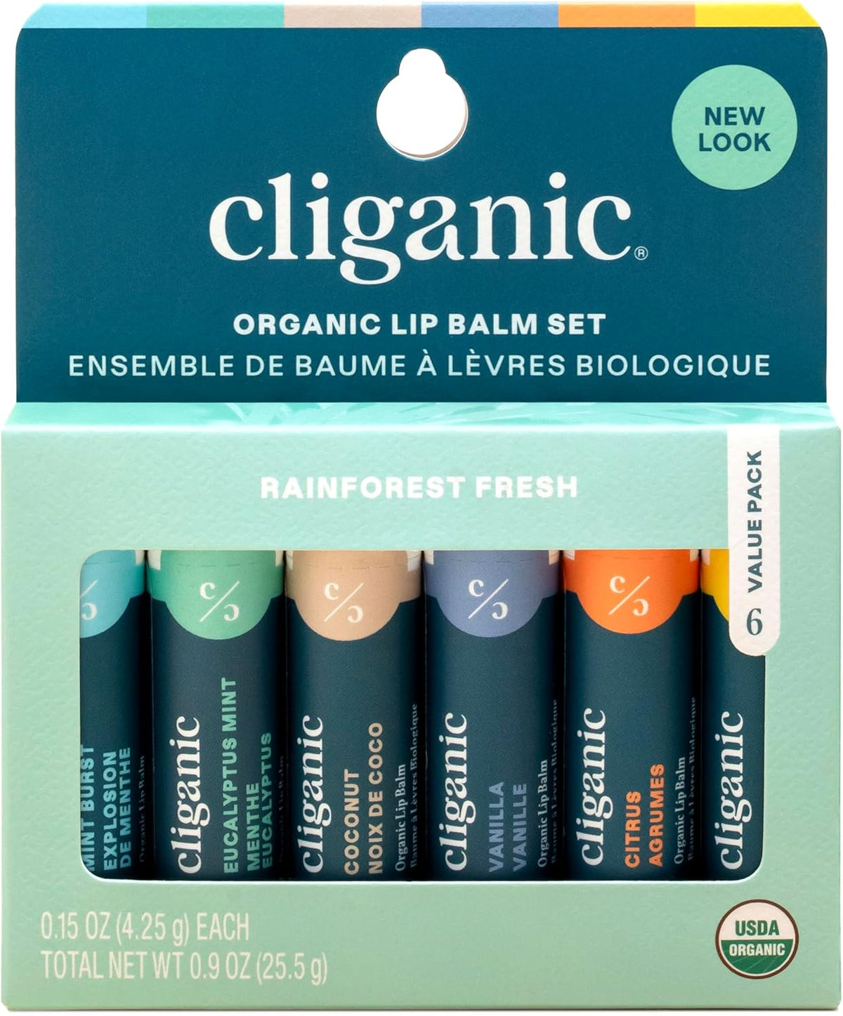 Cliganic Organic Lip Balm Set (6 Flavors) - 100% Natural Hydrating