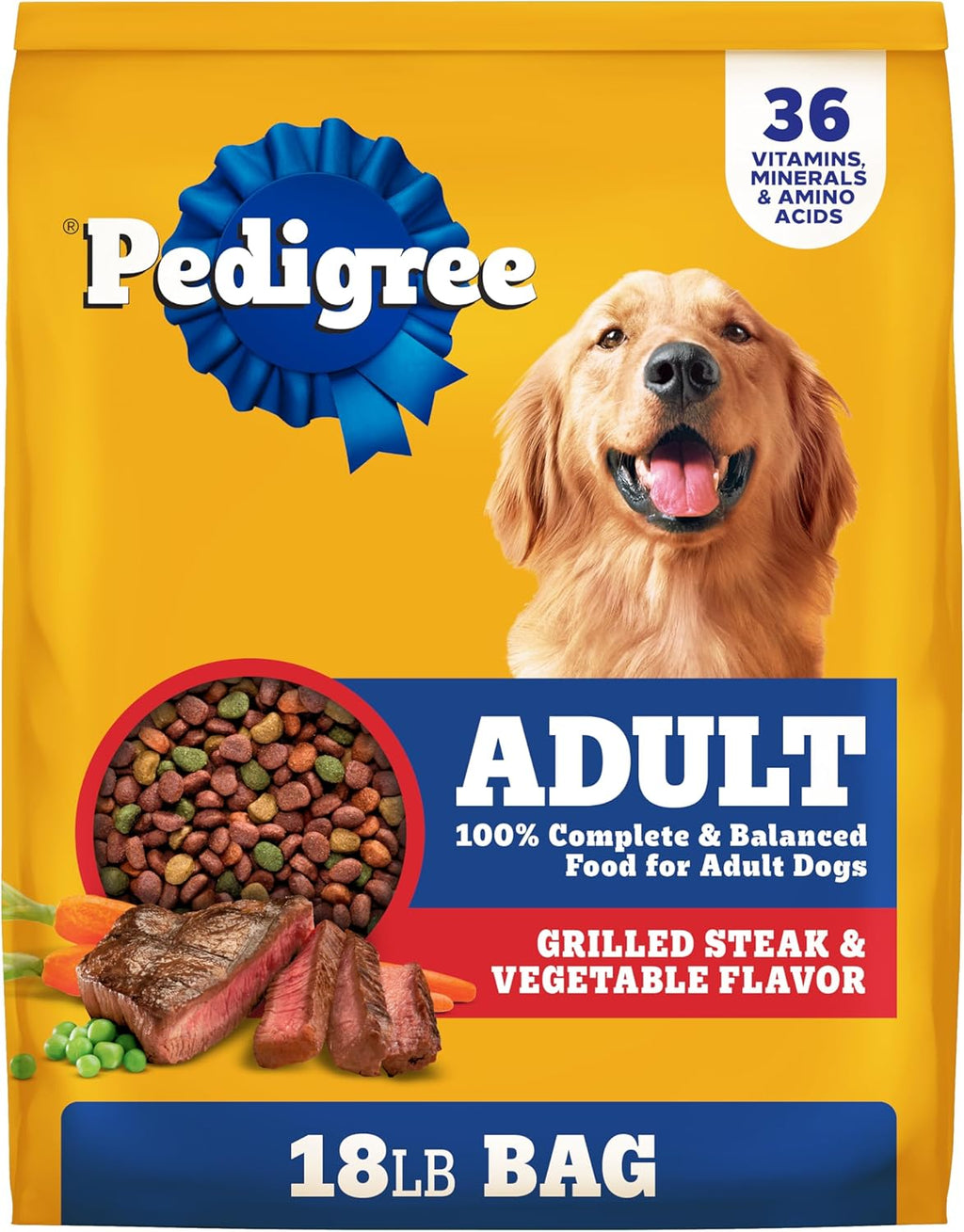 Pedigree Adult Dry Dog Food, Complete Nutrition, Grilled Steak & Vegetable