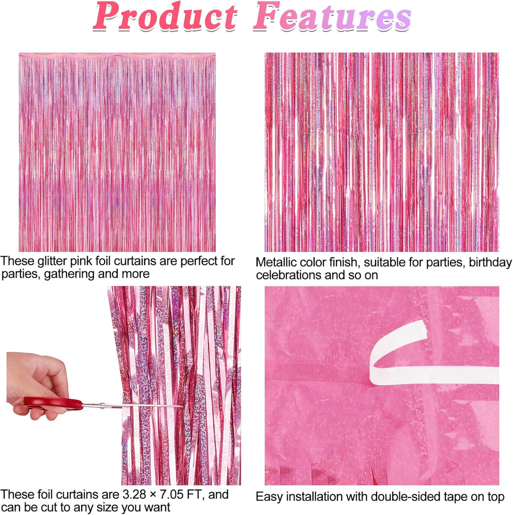 2 Pack Glitter Pink Backdrop, 3.28 FT x 7.05 FT Birthday Party Decorations